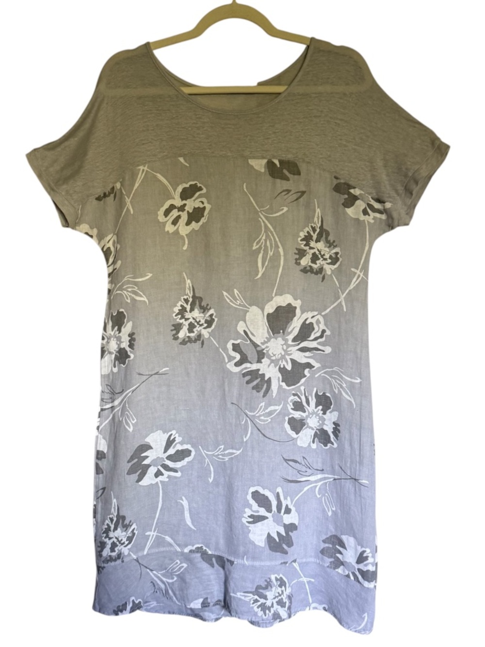 Valentina Naldi Grey 100% Linen Floral Dress Size Small